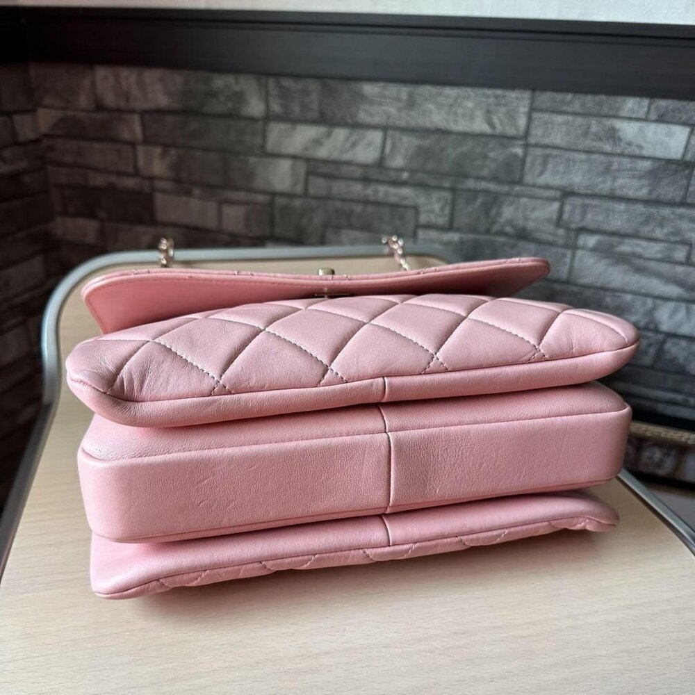 Authentic CHANEL Trendy Lambskin Quilted Small CC Dual Handle Flap Bag Pink Tote - Picture 10 of 13